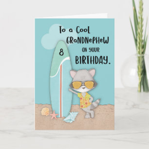 Age 8 Grandnephew Birthday Beach Funny Raccoon Card