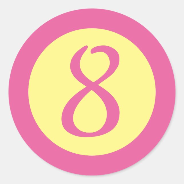Age 8 Number Customizable Pink Text on Yellow Classic Round Sticker (Front)
