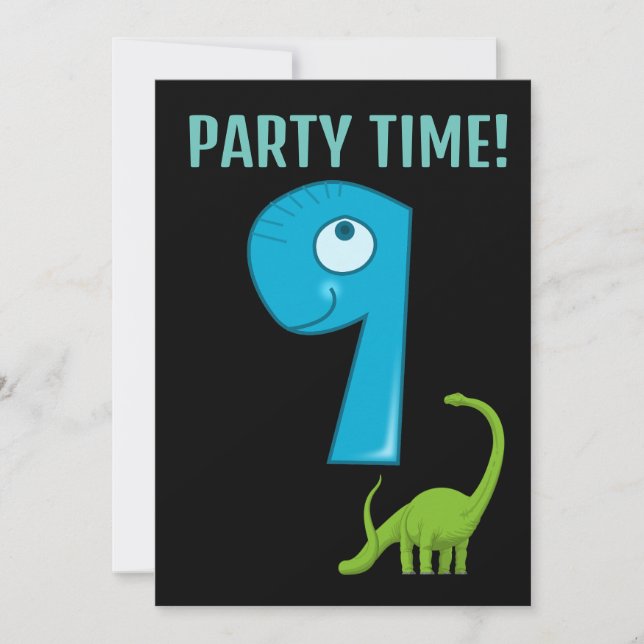 AGE 9 BIRTHDAY 9TH PARTY DINOSAUR INVITATIONS (Front)