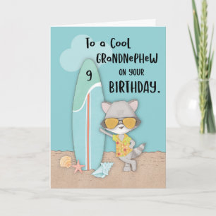Age 9 Grandnephew Birthday Beach Funny Raccoon Card