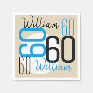 Age and Name 60th Birthday Blue Beige Paper Napkins