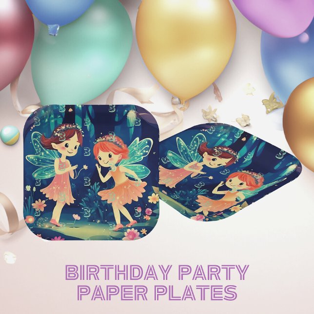 Age Birthday Enchanted Forest Fairies Blue Paper Plates (Creator Uploaded)
