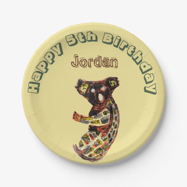 Age Birthday Koala Bear Animal Personalized Paper Plates (Front)