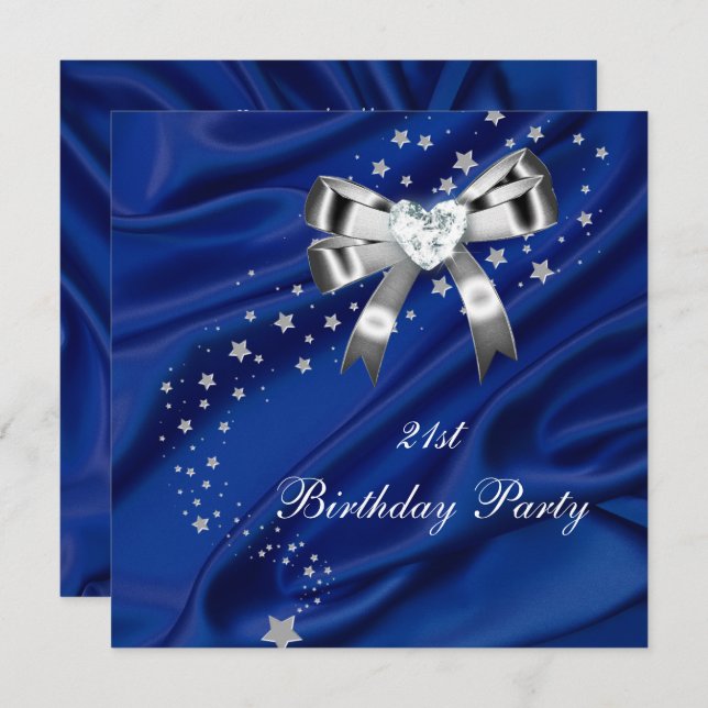 Age Birthday Party Blue Silver Invitation (Front/Back)