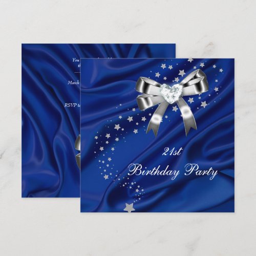 21st Birthday Party Blue Silver Invitation