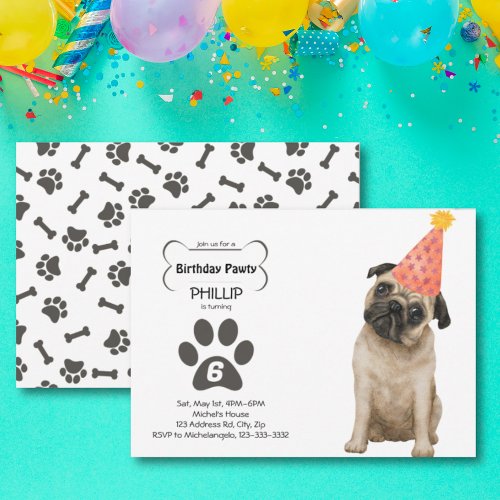 Age Birthday Party Pug Dog Party Invitation