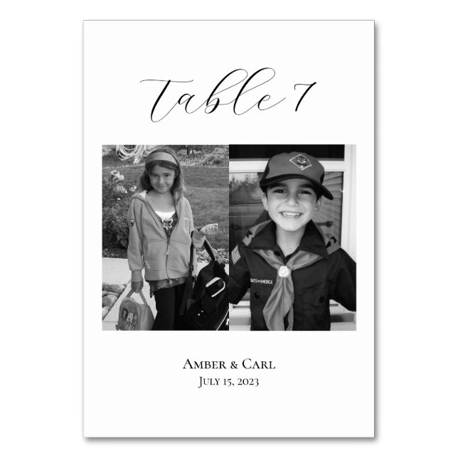 Age Childhood Photos Wedding Table Card Numbers (Front)