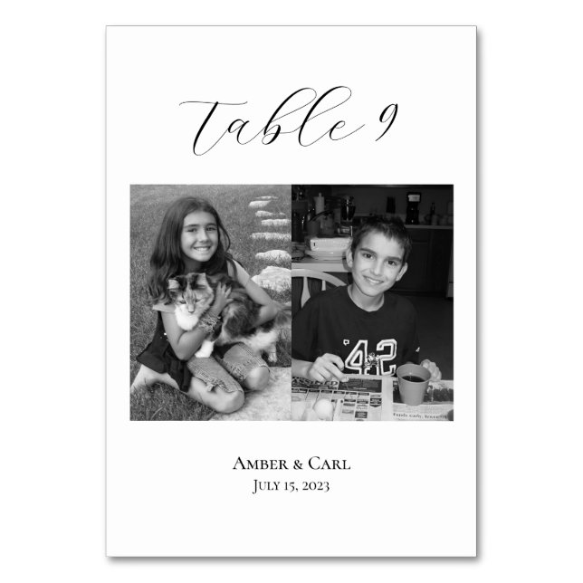 Age Childhood Photos Wedding Table Card Numbers (Front)