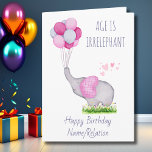 Age is Irrelephant Cute Elephant Funny Birthday Card<br><div class="desc">Celebrate a special birthday with a touch of humor and cuteness! This "Age is Irrelephant" birthday card features an adorable elephant design that brings smiles no matter the age. Perfect for friends, family, or anyone who loves elephants, puns, and a good laugh. Whether it’s their 5th or 95th birthday, this...</div>