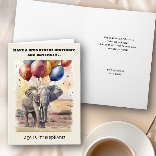 Age is Irrelephant Elephant Funny Birthday Card