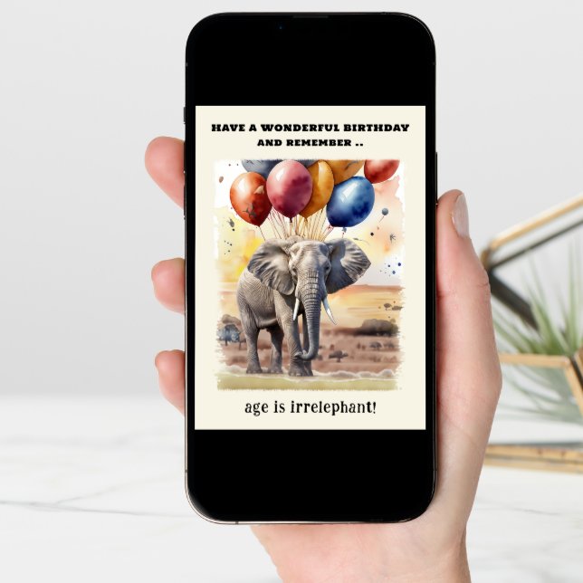 Age is Irrelephant Elephant Funny Birthday Card (Front Digital)