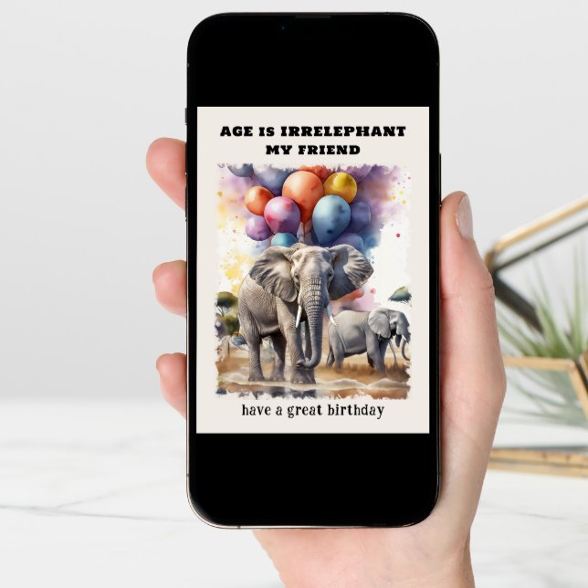 Age is Irrelephant Elephants Funny Birthday Card (Front Digital)