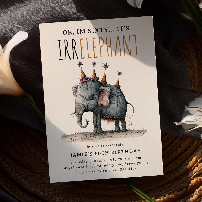 Age is IRRELEPHANT' Funny Whimsical Birthday Invitation (Creator Uploaded)