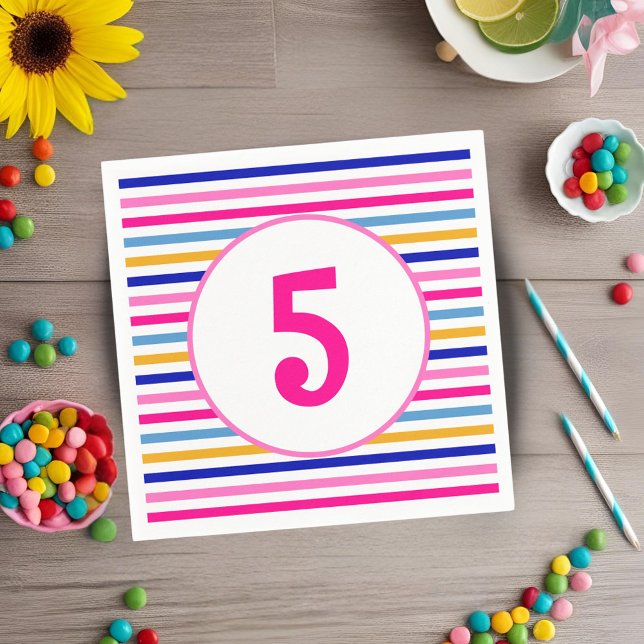 Age Number Colorful Stripe Pattern Vivid Party   Napkins (Creator Uploaded)