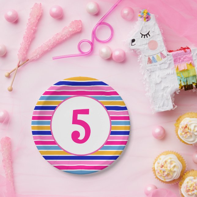 Age Number Colorful Stripe Pattern Vivid Party   Paper Plates (Party)