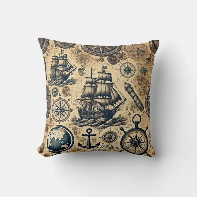 Age of Exploration Cushion: Dreams of Discovery 🌊 Throw Pillow (Front)