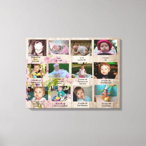 Age Progression First Year Baby Photo Art Canvas Print