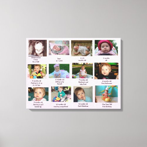 Age Progression First Year Baby Photo Art Canvas Print