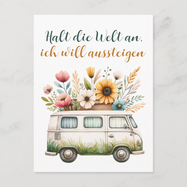 Age van with flowers - hippie with flowers postcard (Front)