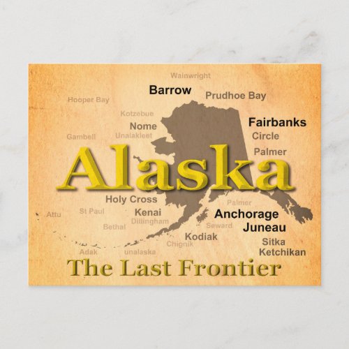 Aged Alaska Map Silhouette Postcard