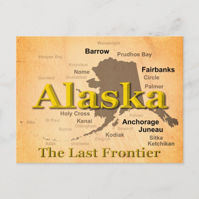 Aged Alaska Map Silhouette Postcard (Front)