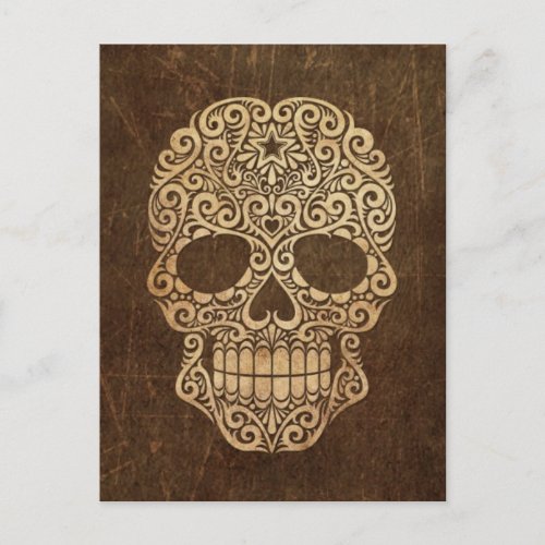 Aged and Scratched Swirling Sugar Skull Postcard