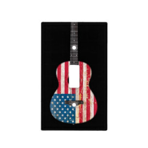 Aged and Worn American Flag Acoustic Guitar, black Light Switch Cover