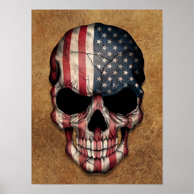 Aged and Worn American Flag Skull Poster (Front)