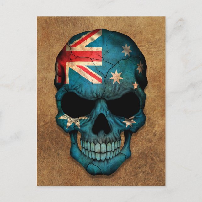Aged and Worn Australian Flag Skull Postcard (Front)