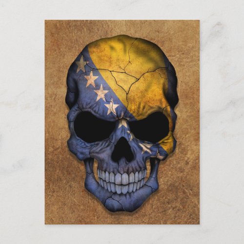 Aged and Worn Bosnia _ Herzegovina Flag Skull Postcard