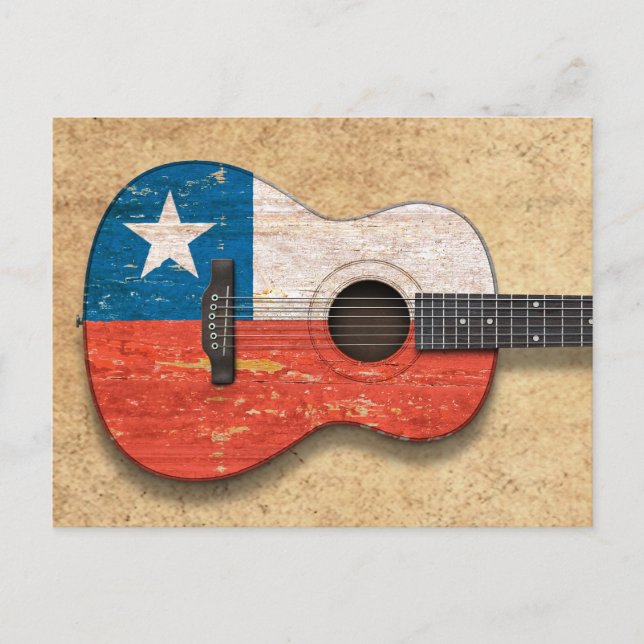 Aged and Worn Chilean Flag Acoustic Guitar Postcard (Front)