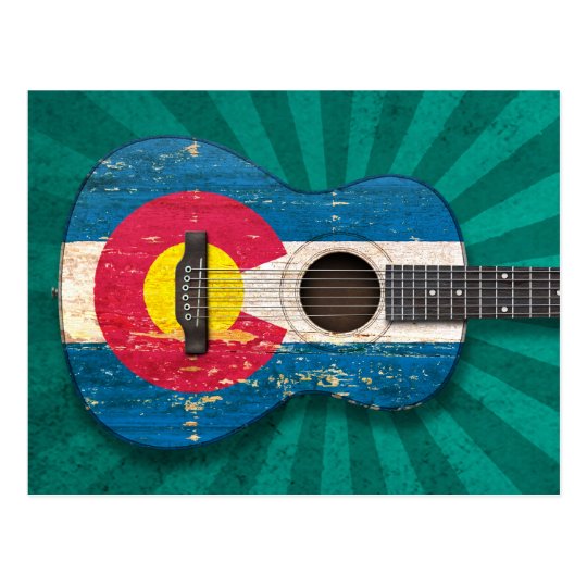 Aged and Worn Colorado Flag Acoustic Guitar, teal Postcard