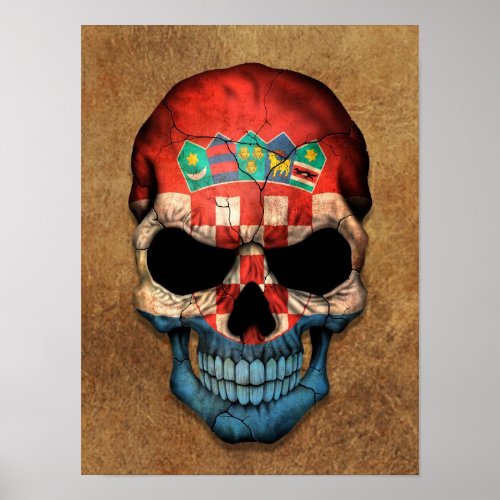 Aged and Worn Croatian Flag Skull Poster