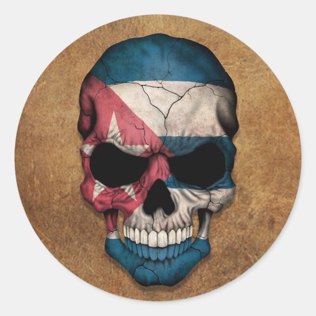 Aged and Worn Cuban Flag Skull Classic Round Sticker (Front)