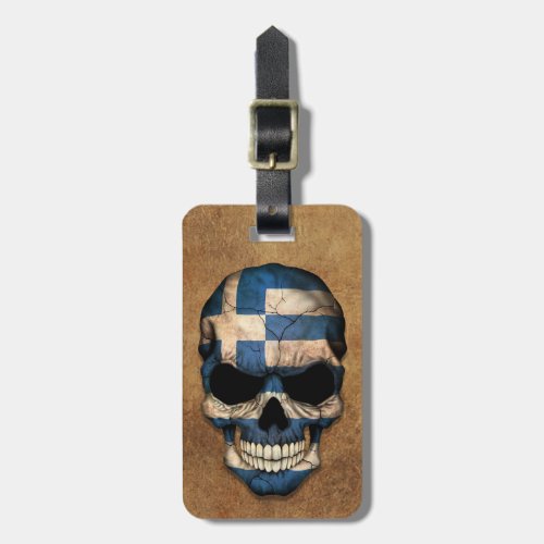 Aged and Worn Greek Flag Skull Luggage Tag