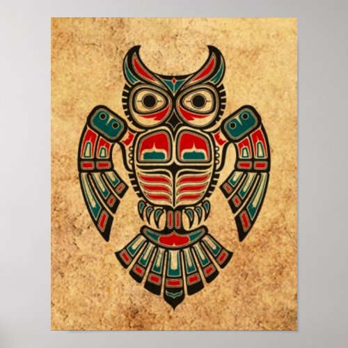 Aged and Worn Haida Spirit Owl Poster
