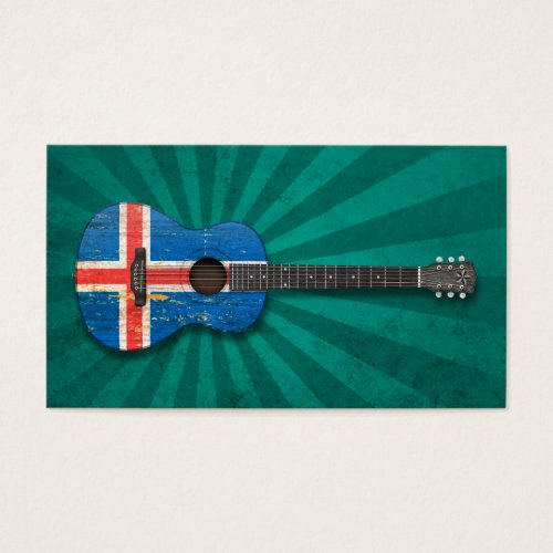 Aged and Worn Icelandic Flag Acoustic Guitar, teal Business Card Templates