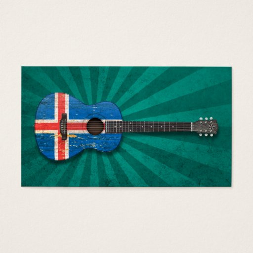 Customizable Aged and Worn Icelandic Flag Acoustic Guitar, teal Business Card Templates