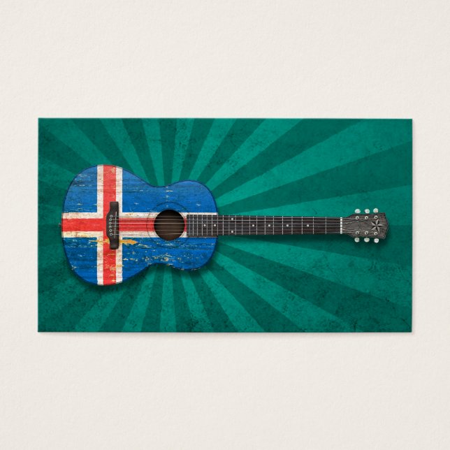 Aged and Worn Icelandic Flag Acoustic Guitar, teal (Front)