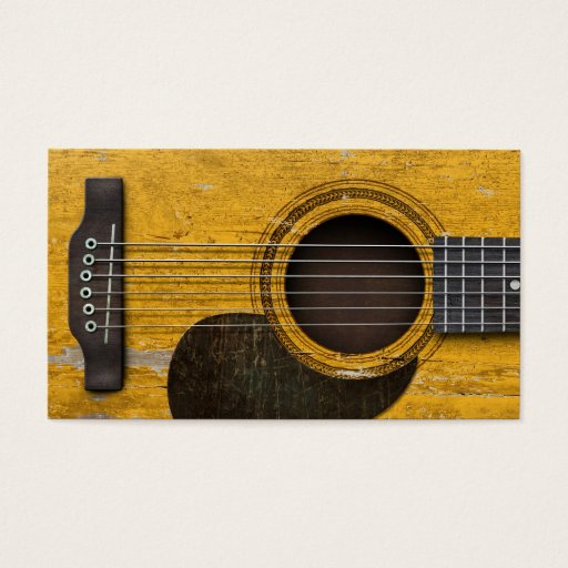 Customizable Aged and Worn Old Acoustic Guitar with Pickguard Business Card Templates