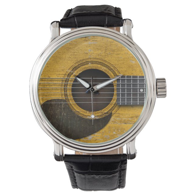 Aged and Worn Old Acoustic Guitar with Pickguard Watch (Front)