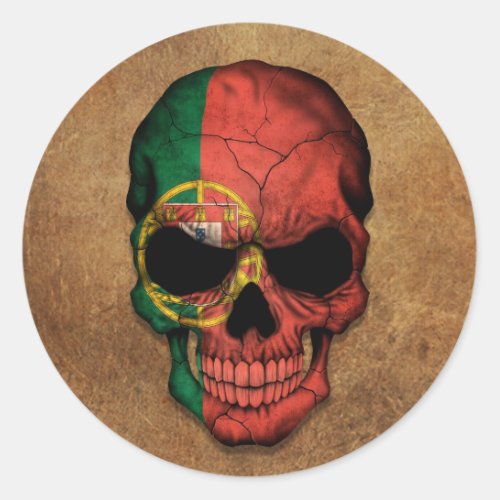 Aged and Worn Portuguese Flag Skull Classic Round Sticker