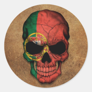 Aged and Worn Portuguese Flag Skull Classic Round Sticker
