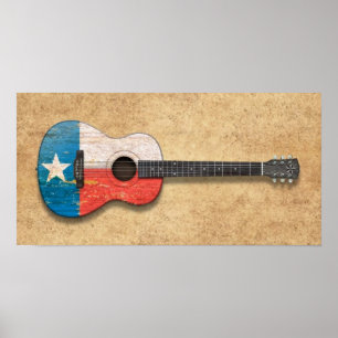 Aged and Worn Texas Flag Acoustic Guitar Poster