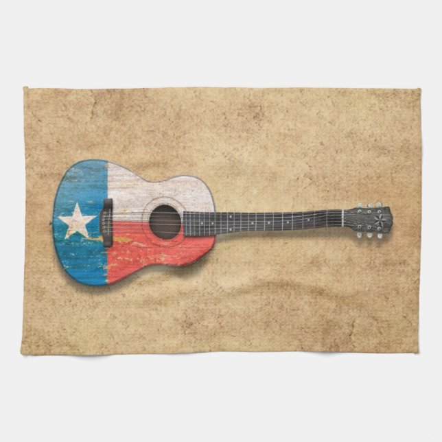 Aged and Worn Texas Flag Acoustic Guitar Towel (Horizontal)