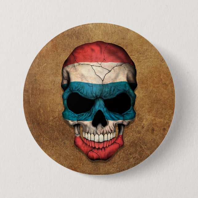 Aged and Worn Thai Flag Skull Button (Front)