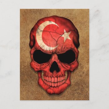 Aged And Worn Turkish Flag Skull Postcard by JeffBartels at Zazzle