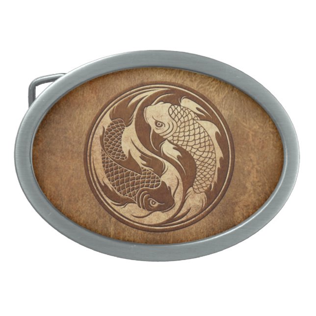 Aged and Worn Yin Yang Koi Fish Belt Buckle (Front)
