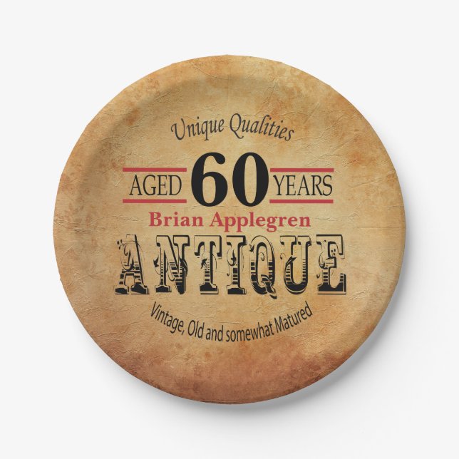 Aged, Antique and Vintage Birthday Design Paper Plates (Front)