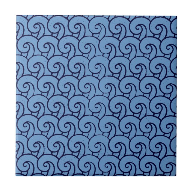 Aged art deco style wave pattern (blue) tile (Front)